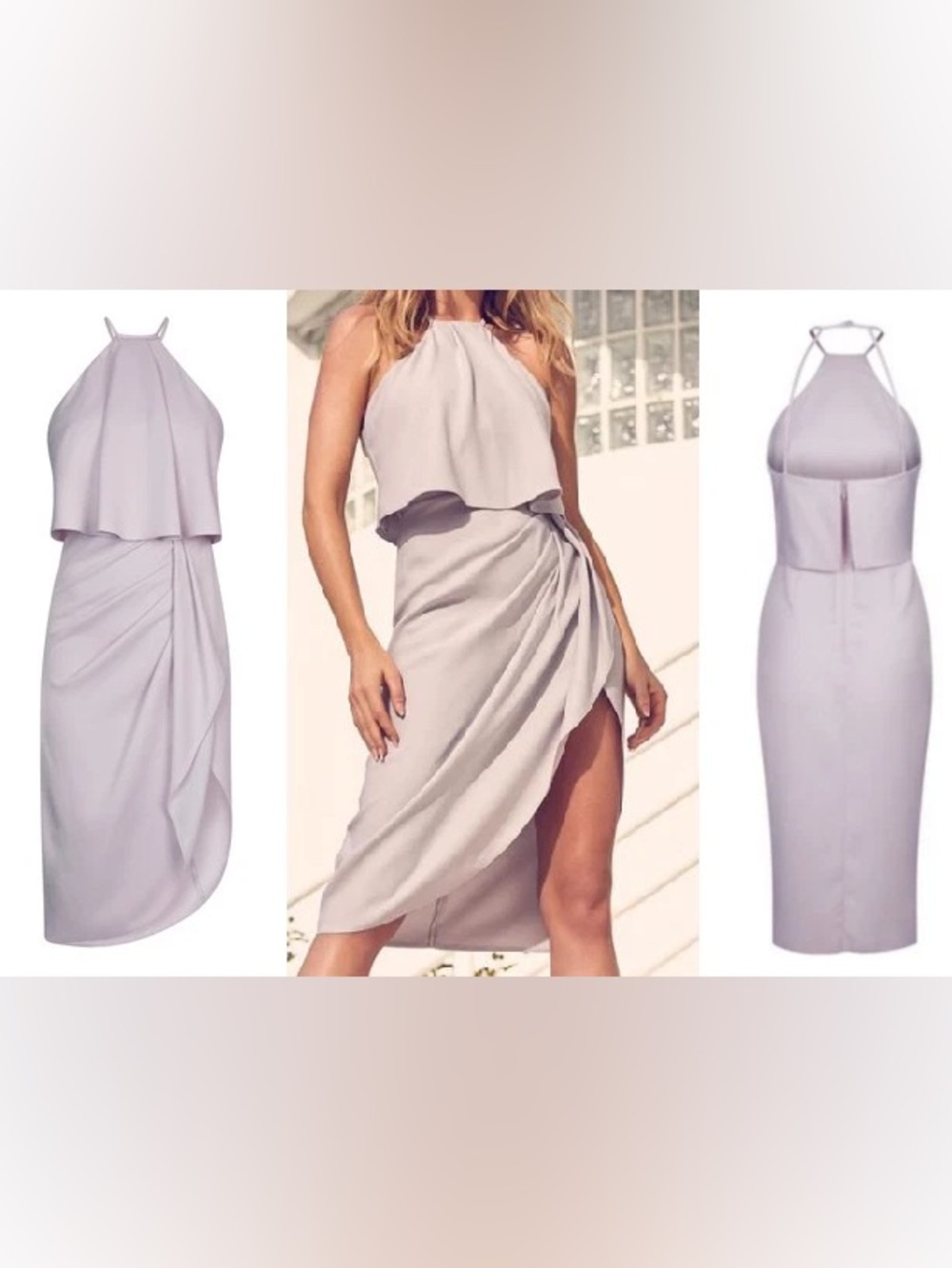 Lipsy Light Purple/Grey Halter High-Low Draped Midi Dress